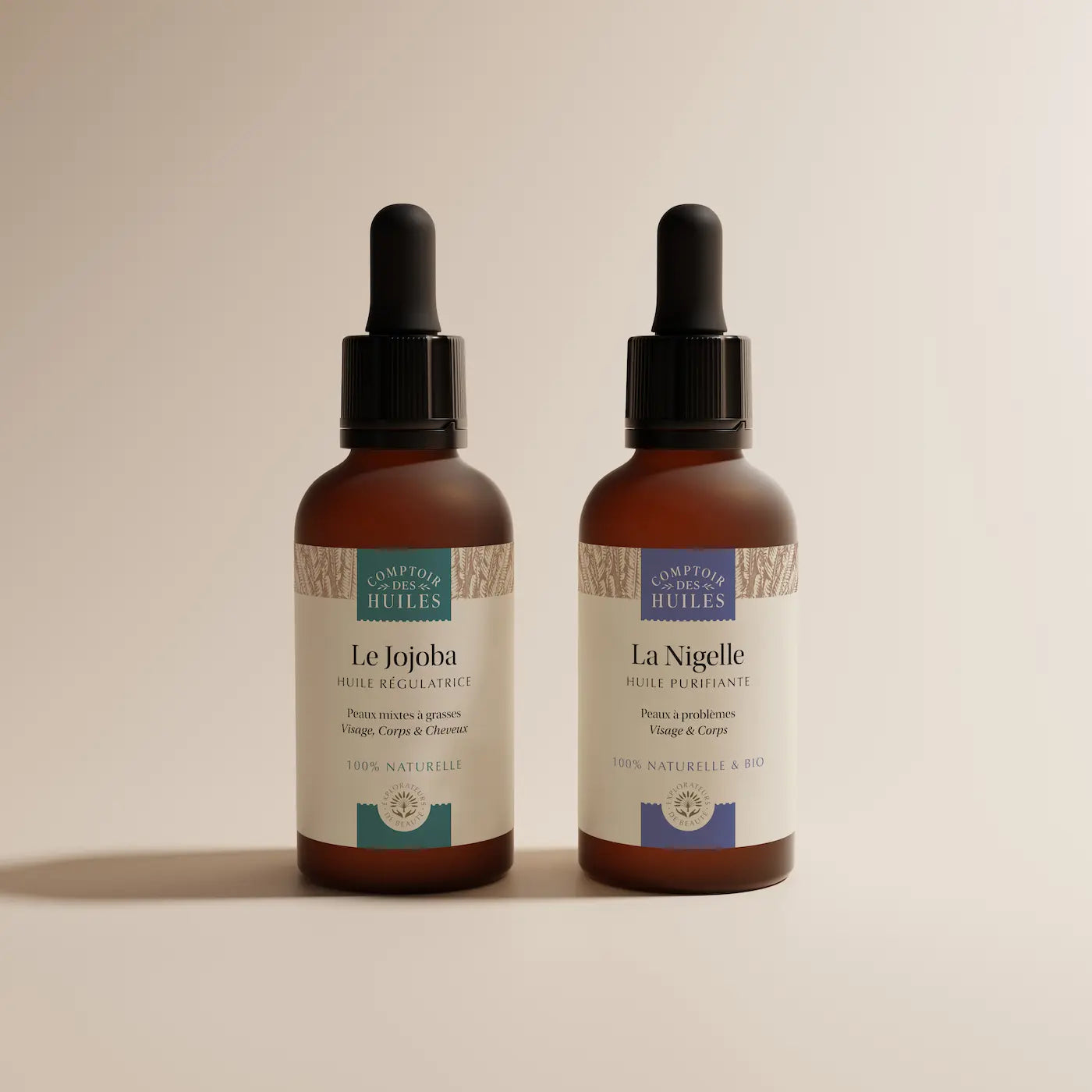 Huiles de nigelle et huile de jojoba pour peau grasse