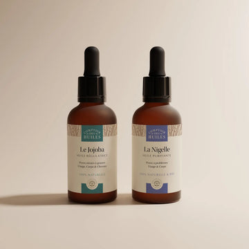 Huiles de nigelle et huile de jojoba pour peau grasse
